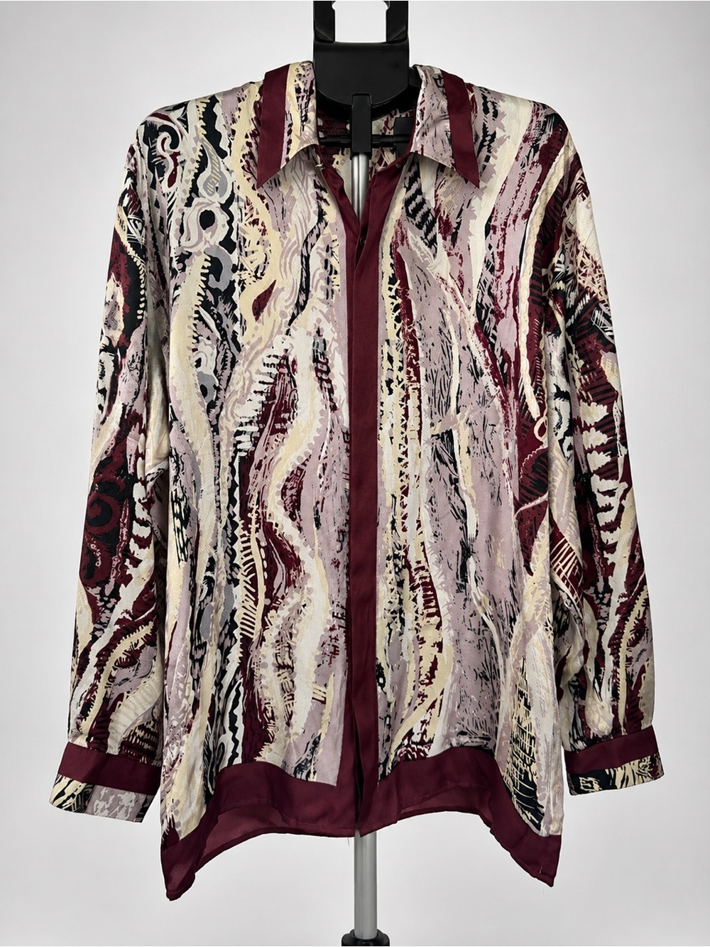 Vintage Joey Richi 100% Silk Abstract Print Button Front Blouse Shirt